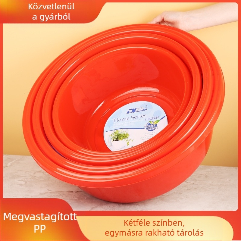 Vastagított, egyszerű vörös műanyag kör alakú mosótál háztartási és kereskedelmi használatra, mosogatáshoz, fürdéshez, arcmosáshoz és babafürdetéshez