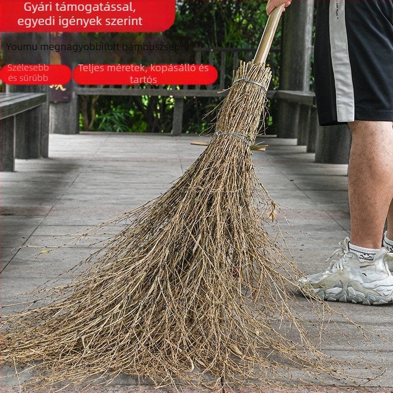 Hagyományos bambusz seprő kültéri használatra, nagy méret, levelek söprésére