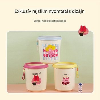 Műanyagból készült, henger alakú szemetes, 8 L, karikatúra nyomtatású dizájn, elegáns megjelenés nappaliba, konyhába és fürdőszobába