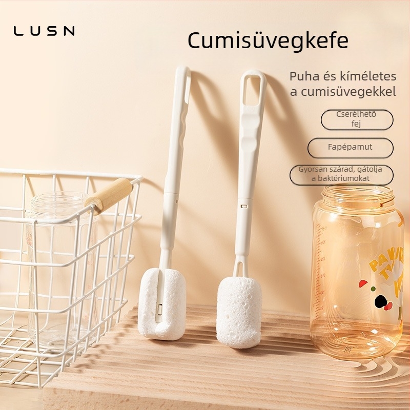 Újszülötteknek szóló tisztító kefe készlet: cumisüveg- és pohárkefe, cserélhető fejjel