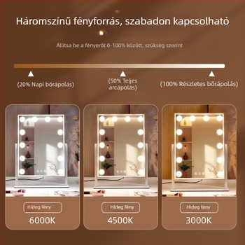 Íróasztali sminktükör LED világítással, Hollywood-stílusú, sminkmestereknek – ultra fényes töltőfény