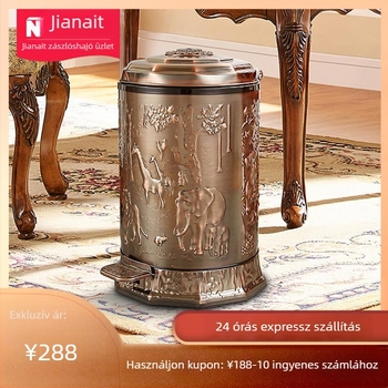 Lábpedálos szemetes acélból, 10 L, hengeres alakú, fedél, háztartási használatra, retro európai stílus