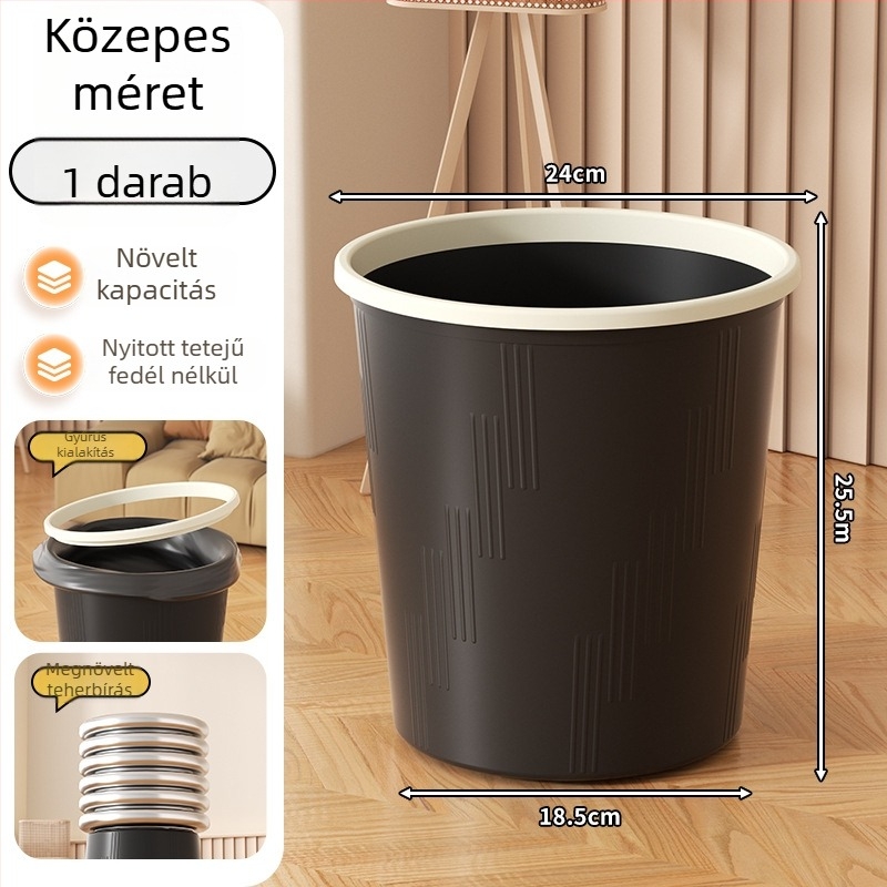 Műanyag szemetes, 8 literes, hengeres, fedél nélküli, otthoni használatra — nyomógyűrűvel és szag elleni funkcióval