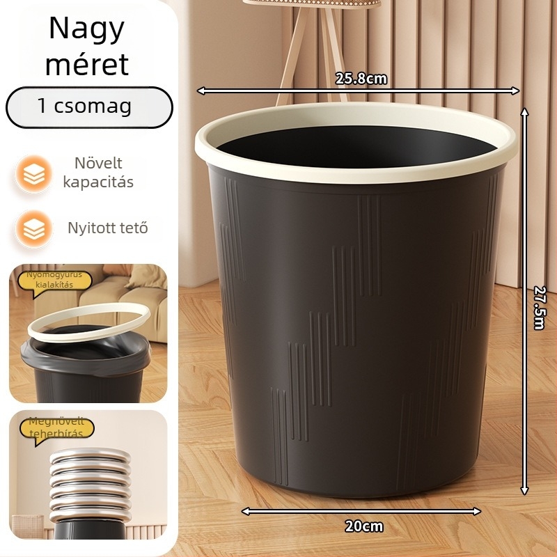 Műanyag szemetes, 8 literes, hengeres, fedél nélküli, otthoni használatra — nyomógyűrűvel és szag elleni funkcióval