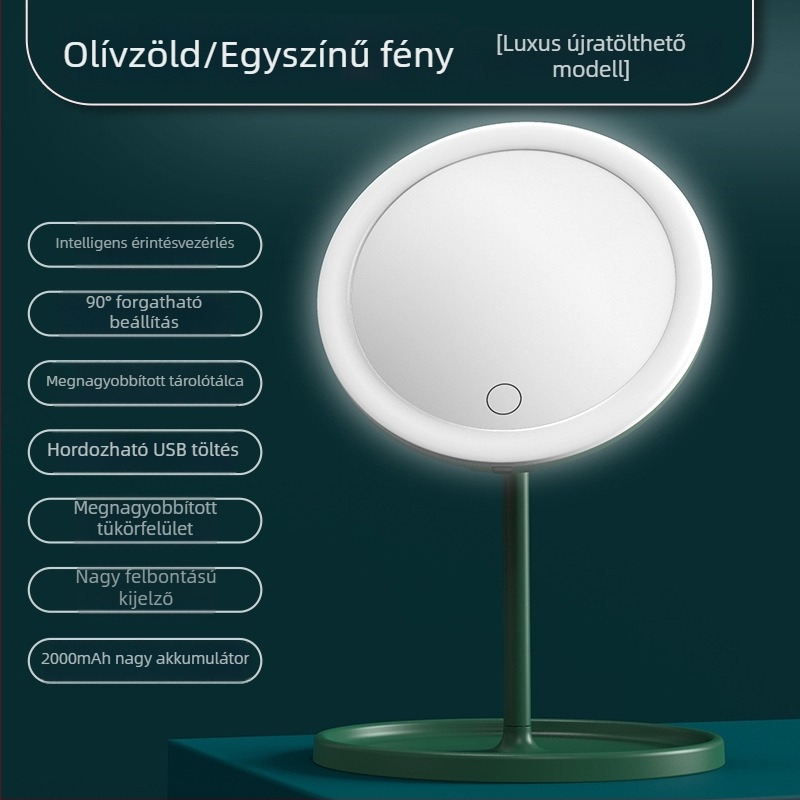 LED világító sminktükör, asztali sminktükör, összecsukható és kompakt