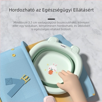Összecsukható babafürdető mosóedény rajzfilm mintával, PP műanyag, 32 cm, akasztózsinórral
