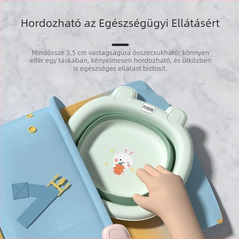 Összecsukható babafürdető mosóedény rajzfilm mintával, PP műanyag, 32 cm, akasztózsinórral