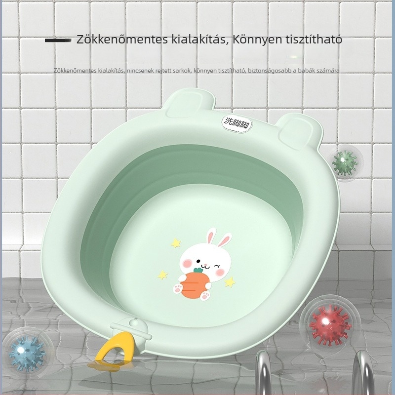 Összecsukható babafürdető mosóedény rajzfilm mintával, PP műanyag, 32 cm, akasztózsinórral