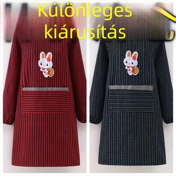 Hosszú ujjú smock durva kockás anyagból, uniszex munkaruha, foltálló, visszafordítható