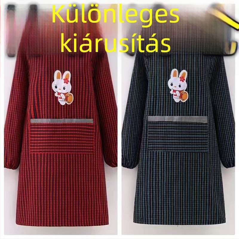 Hosszú ujjú smock durva kockás anyagból, uniszex munkaruha, foltálló, visszafordítható