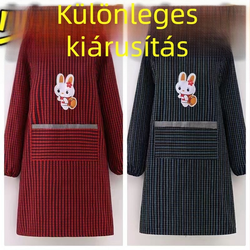 Hosszú ujjú smock durva kockás anyagból, uniszex munkaruha, foltálló, visszafordítható