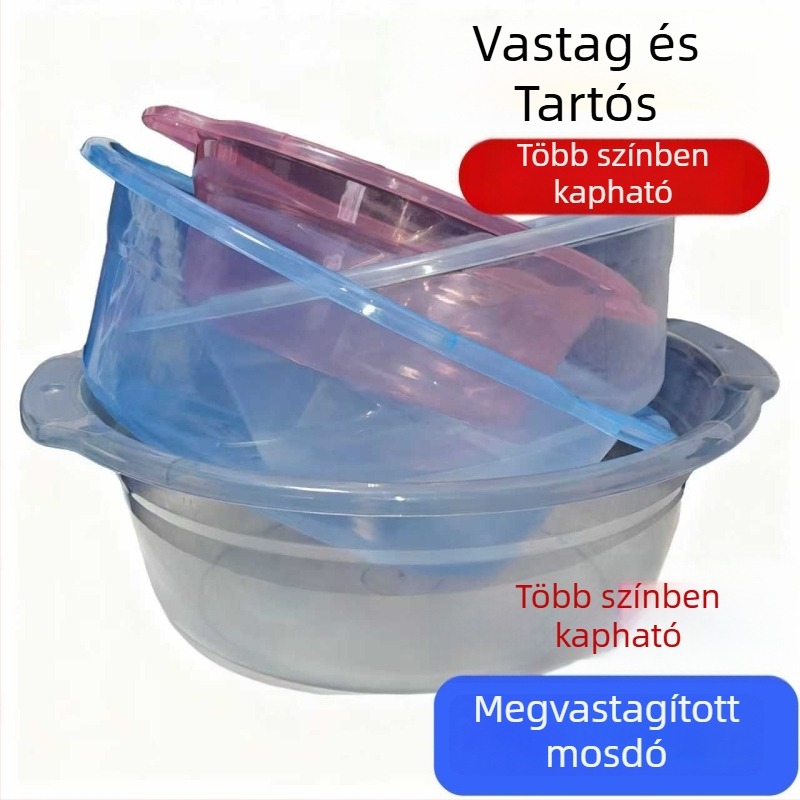Átlátszó műanyag mosdókagyló, kör alakú, élelmiszer-minőségű anyag, otthoni és kollégiumi használatra