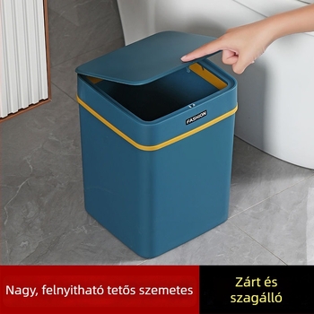 Négyzet alakú fürdőszobai szemetes nyomógombos fedéllel, ideális nappaliba, fürdőszobába és irodába