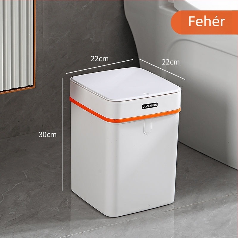 Négyzet alakú fürdőszobai szemetes nyomógombos fedéllel, ideális nappaliba, fürdőszobába és irodába