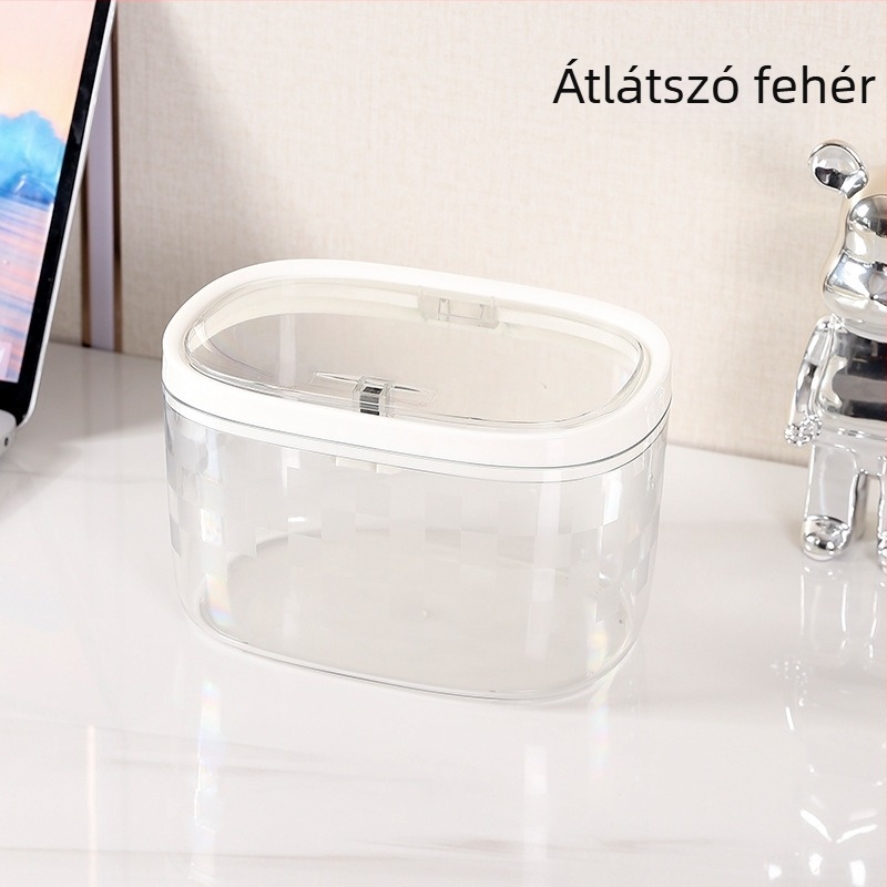 Asztali szemetes pop-up fedéllel, átlátszó, 4 L, otthon, nappali, hálószoba, iroda és autó számára – tartós vastított műanyag