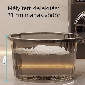 Nagy átlátszó műanyag mosóedény, vastított és mélyített kivitelben, otthoni használatra, diákok számára, lábáztatós kád
