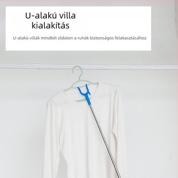Rozsdamentes acél teleszkópos U-alakú ruhaszárító rúd villás végződéssel, erkélyre