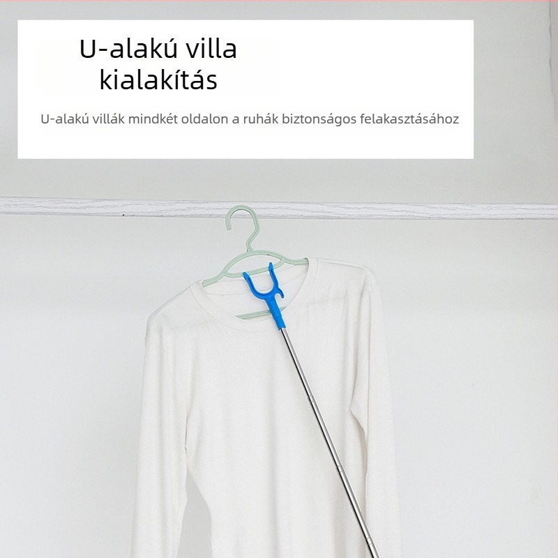 Rozsdamentes acél teleszkópos U-alakú ruhaszárító rúd villás végződéssel, erkélyre