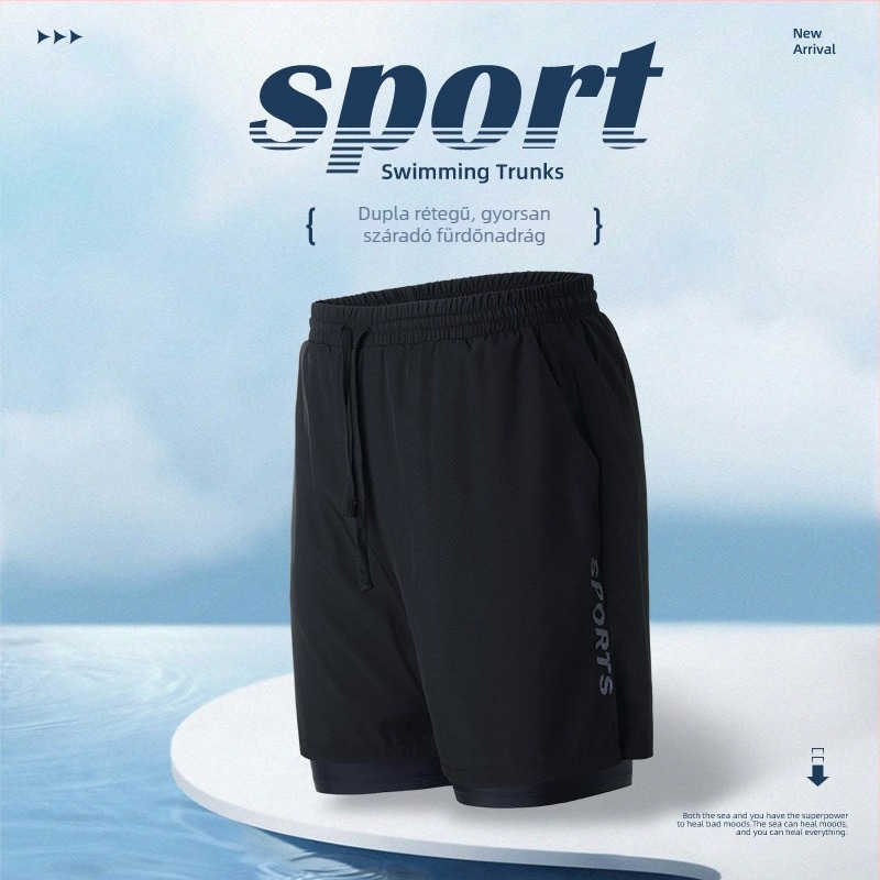 Férfi sportos, plusz méretű gyorsan száradó boxer-stílusú úszónadrág