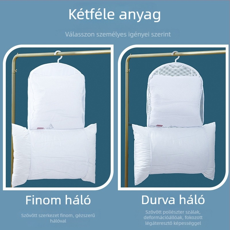 Kültéri párnák és plüssjátékok szárítóállványa szélvédett balkonnal és hálós táskával