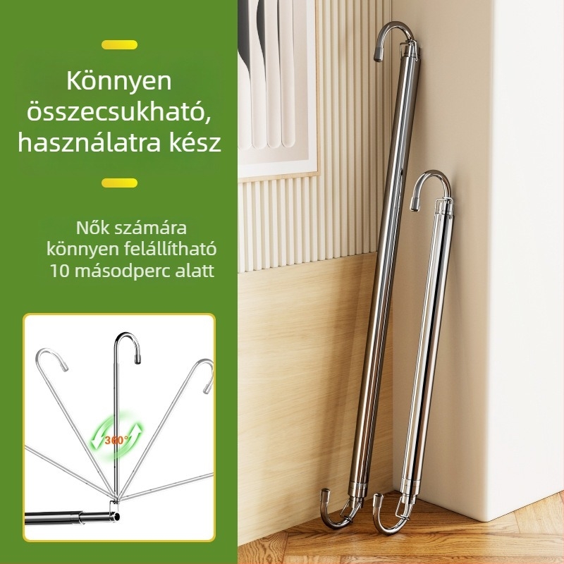 Teleszkópos rozsdamentes acél ruhaszárító rúd otthoni erkélyre, állítható ruhaszárító, fúrás nélkül