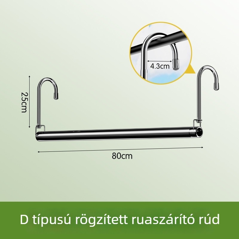 Teleszkópos rozsdamentes acél ruhaszárító rúd otthoni erkélyre, állítható ruhaszárító, fúrás nélkül
