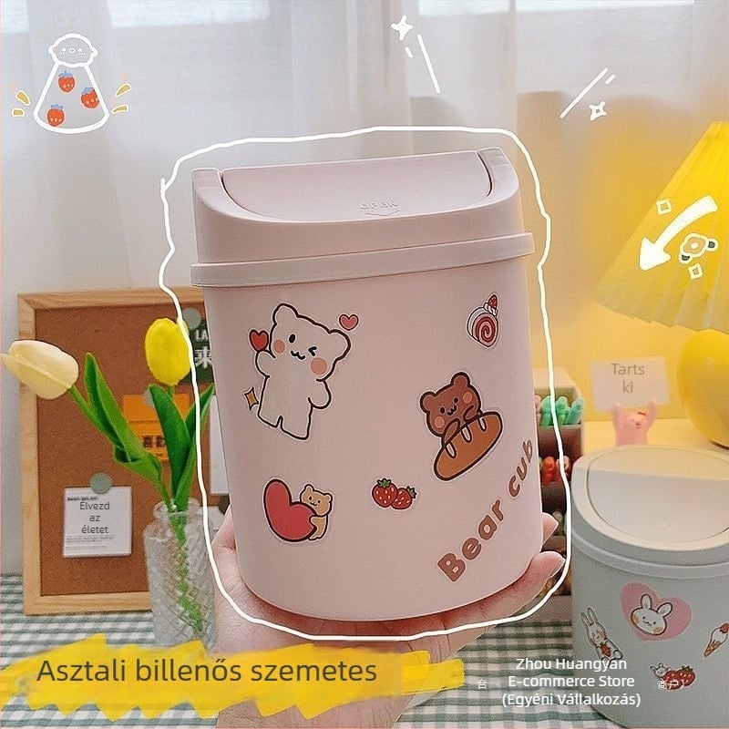 Asztali mini szemetes, fedővel, otthonra és kis irodába, skandináv stílusú tároló doboz.
