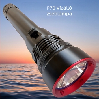 P70 LED búvárlámpa sárga és fehér fénnyel, vízálló 60 m-ig, 26650-es akkumulátorral