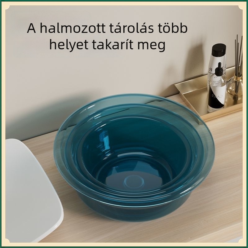 Áttetsző, vastag műanyag, nagy háztartási mosóedény, konyhai zöldségek mosására, babaruhák mosására, arc- és lábfürdőre