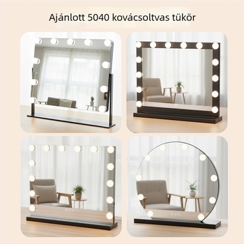 Négyzet alakú LED sminktükör 14 LED-del, Hollywood kovácsoltvas kerettel, európai stílusú, asztali okos tükör világítással