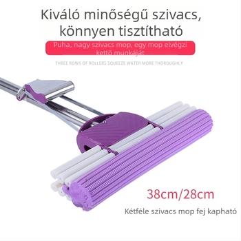 Szivacsos padló-mop, nagy méret, nedvszívó, kéz nélküli használat, kendő gumírozott pamutszövet