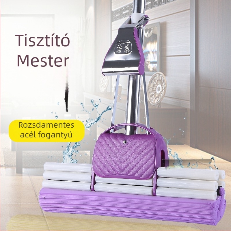Szivacsos padló-mop, nagy méret, nedvszívó, kéz nélküli használat, kendő gumírozott pamutszövet