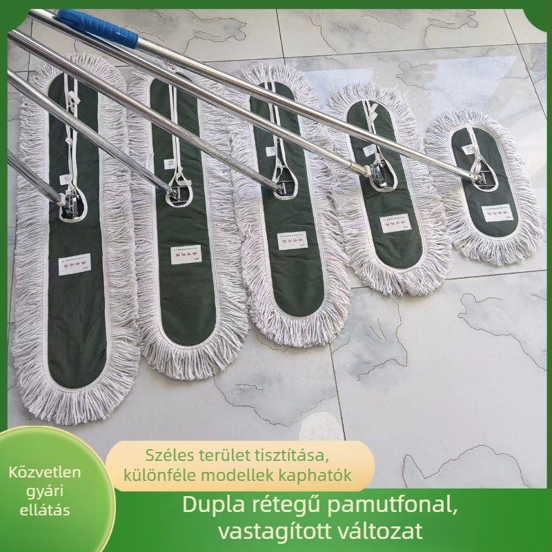 Nagy lapos mop pamutszálakkal, por eltávolítására iskolák és szállodák számára