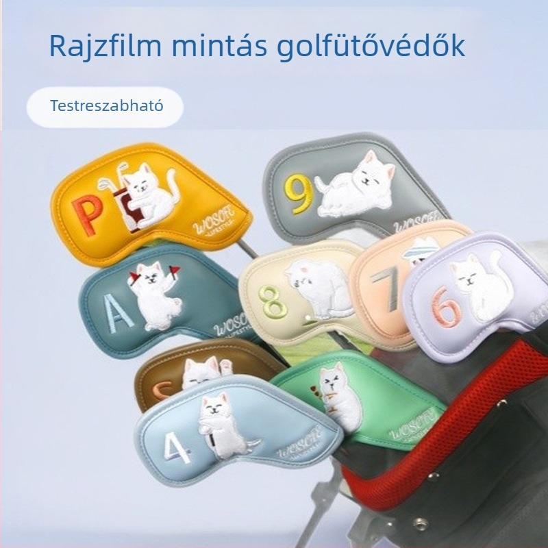 Golfütő tok karikatúra mintával, kiváló minőségű PU, kétoldalas digitális hímzéssel