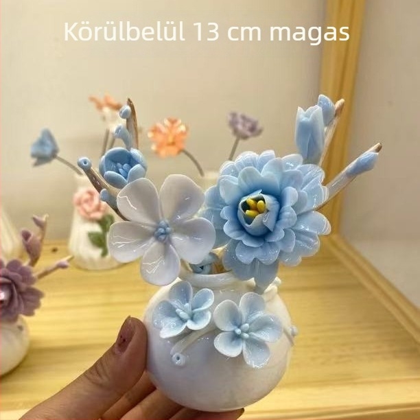 Kézzel formált kerámavirágok – készlet teás asztalhoz és nappaliba, dekoratív díszek nordic stílusban