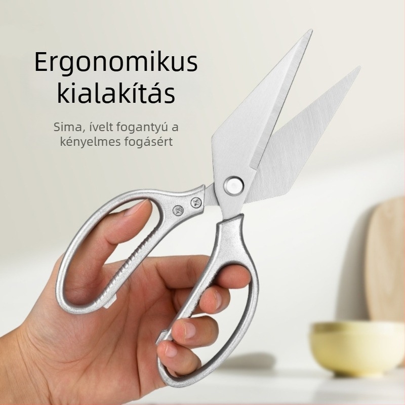 Vastagított rozsdamentes acélból készült konyhai olló, többfunkciós, csontvágáshoz és baromfi felkészítéséhez