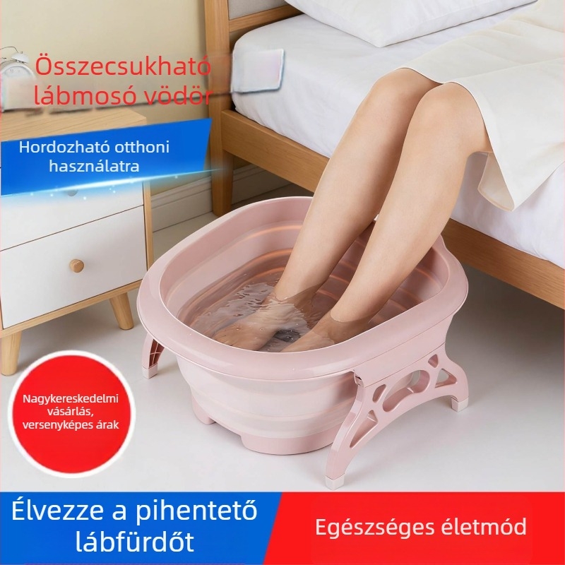 Összecsukható műanyag lábfürdő kád masszázs funkcióval, hordozható otthoni használatra