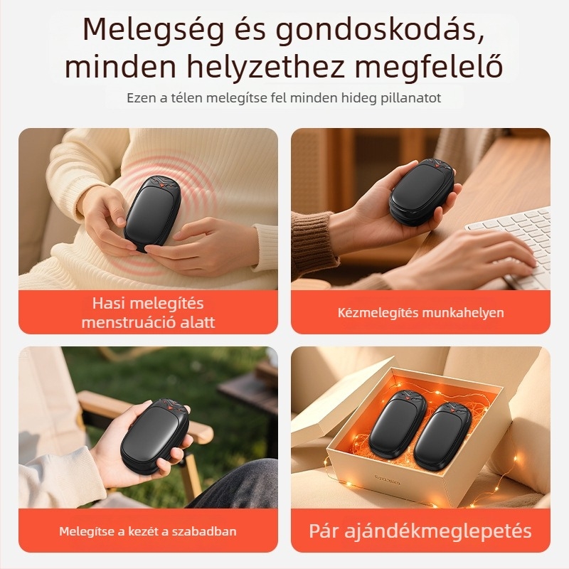 Újratölthető, hordozható kézmelegítő magas hőmérséklettel, robbanásbiztos, osztott mágneses kialakítású téli használatra