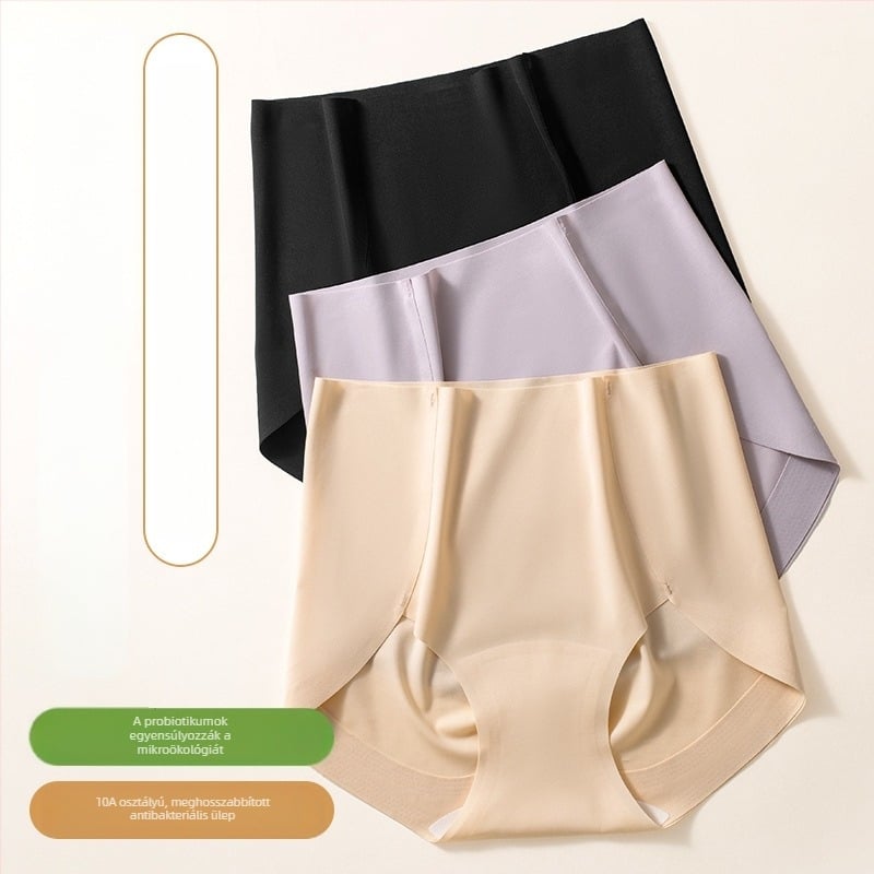 Női Ice Silk seamless, magas derekú menstruációs alsó, antibakteriális, lélegző, pamut bélés