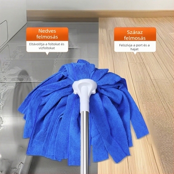 Klasszikus háztartási mop, kéz nélküli tisztítás, száraz és nedves kettős használat, pamut törölközőanyagú fej, nedvszívó kör alakú mop
