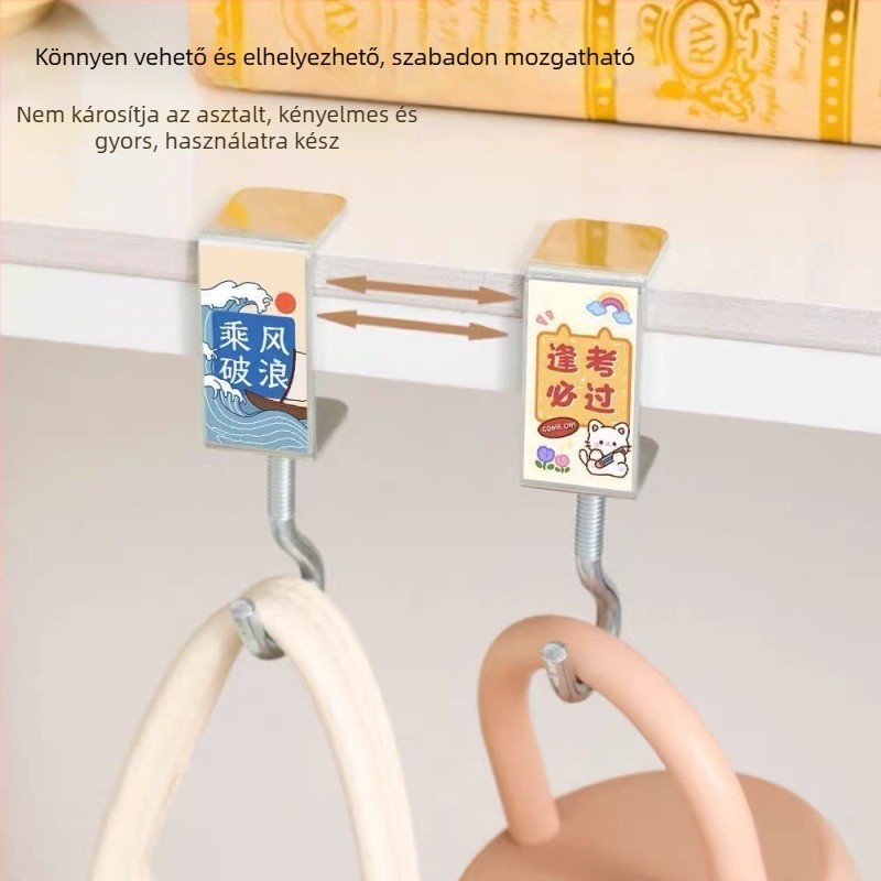 Fém hátizsák-akasztó az íróasztal oldalára, asztali akasztó, kollégiumi tároló; levehető és állítható