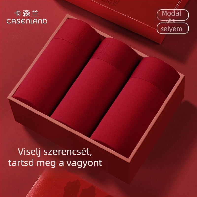 Férfiaknak szóló modal luxus selyem boxeralsó burgundi színben, mulberry selyem bélés, a Ló évére és a születési évére