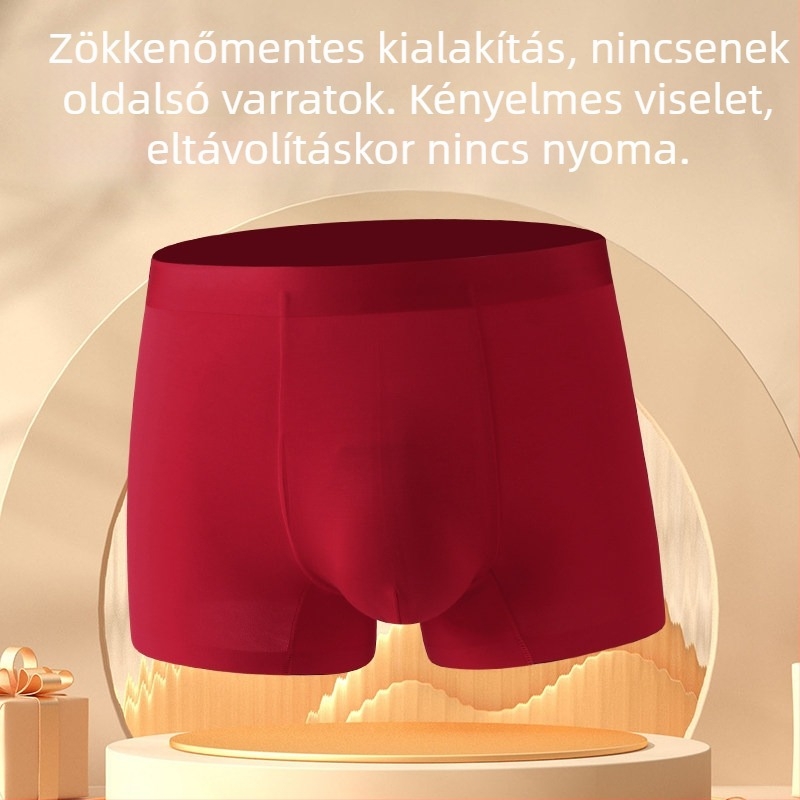 Férfiaknak szóló modal luxus selyem boxeralsó burgundi színben, mulberry selyem bélés, a Ló évére és a születési évére