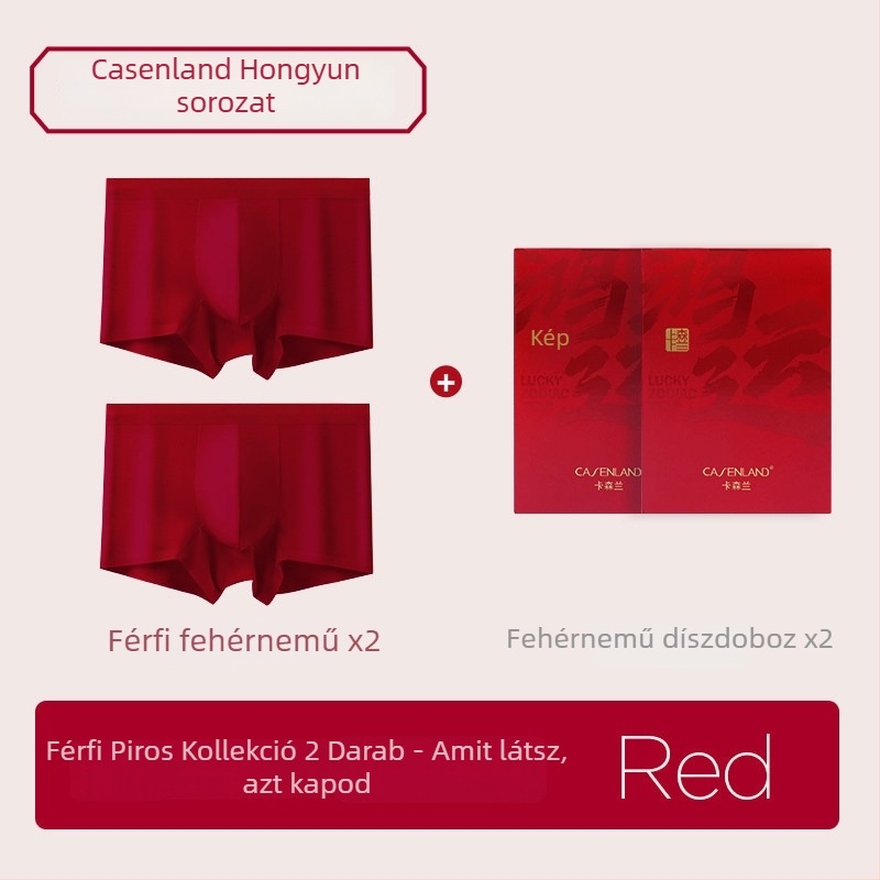 Férfiaknak szóló modal luxus selyem boxeralsó burgundi színben, mulberry selyem bélés, a Ló évére és a születési évére