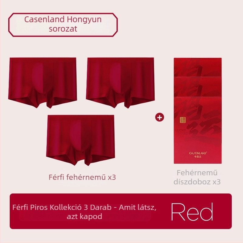 Férfiaknak szóló modal luxus selyem boxeralsó burgundi színben, mulberry selyem bélés, a Ló évére és a születési évére