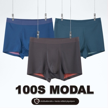 Férfiak számára varrat nélküli boxer Ice Silk és modal anyagból, antibakteriális ágyéktáji zóna, lélegző, középmagas derekú, rugalmas