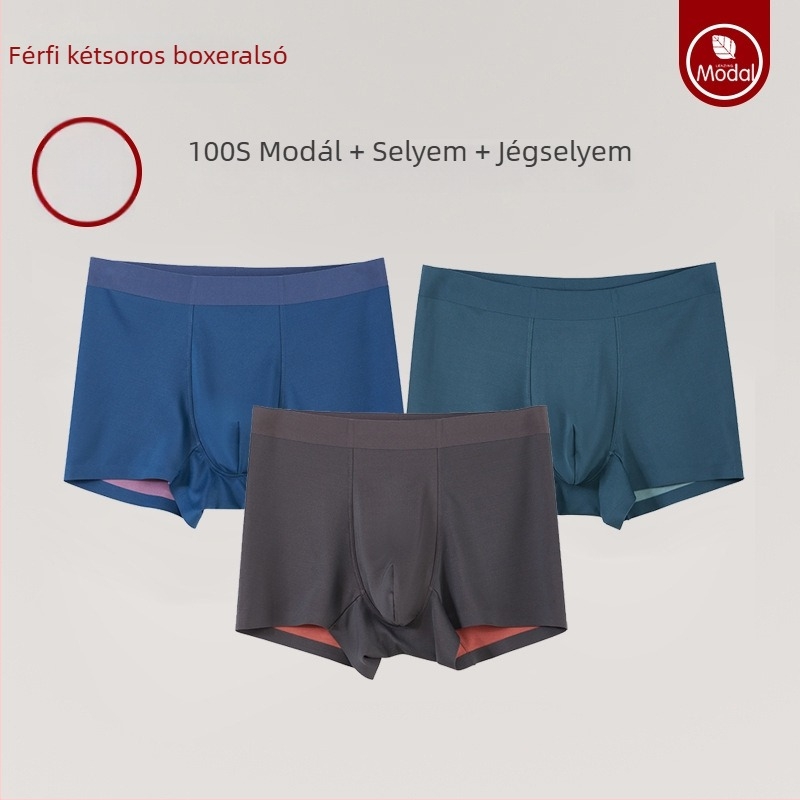 Férfiak számára varrat nélküli boxer Ice Silk és modal anyagból, antibakteriális ágyéktáji zóna, lélegző, középmagas derekú, rugalmas