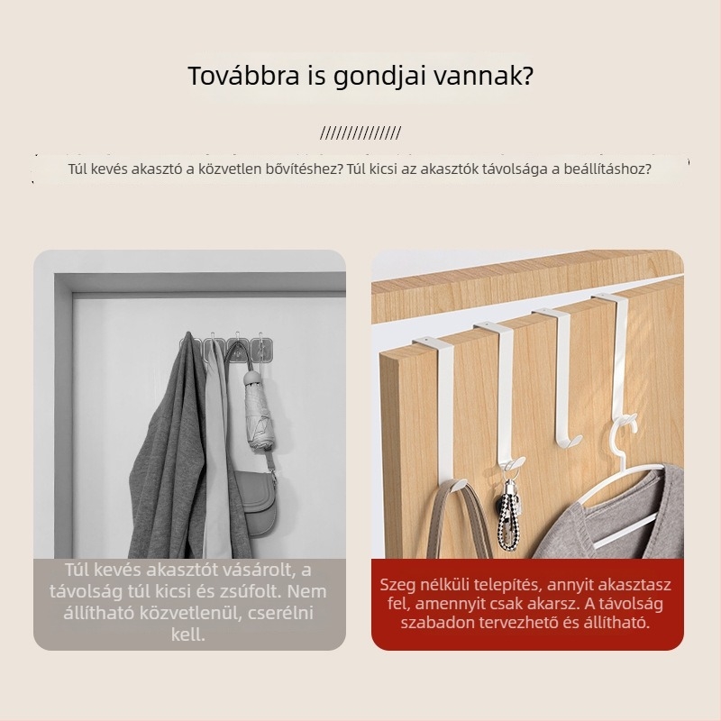 Kreatív, többfunkciós ajtó mögötti akasztó a konyhai szekrényhez, fúrás nélküli; kovácsoltvas ruhafogas fürdőszoba ajtóra