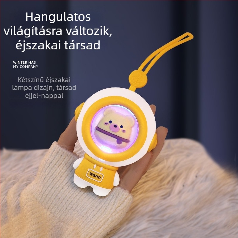 Űrhajós témájú kézmelegítő USB töltéssel, aranyos háziállat melegítő, téli ajándék diákoknak, hangulatos világító melegítő