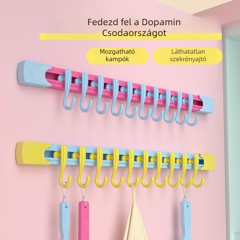 Dopamine tároló csúszó sín horog, fúrás nélküli rögzítés a szekrényajtóra, konyhai tároló